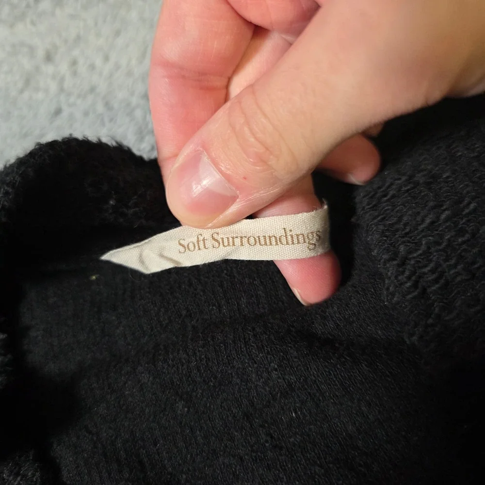 Soft Surroundings Womens‎ XS Cardigan Black Textured Cotton Open Front Pockets
